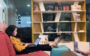 Young woman working on her laptop