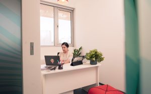 Woman working in a small office