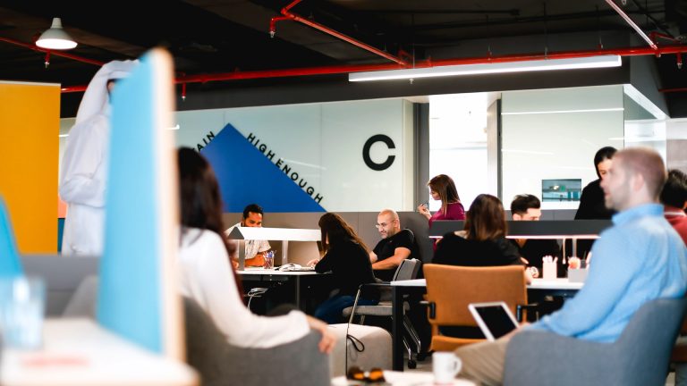 A busy coworking space in Alfardan Centre